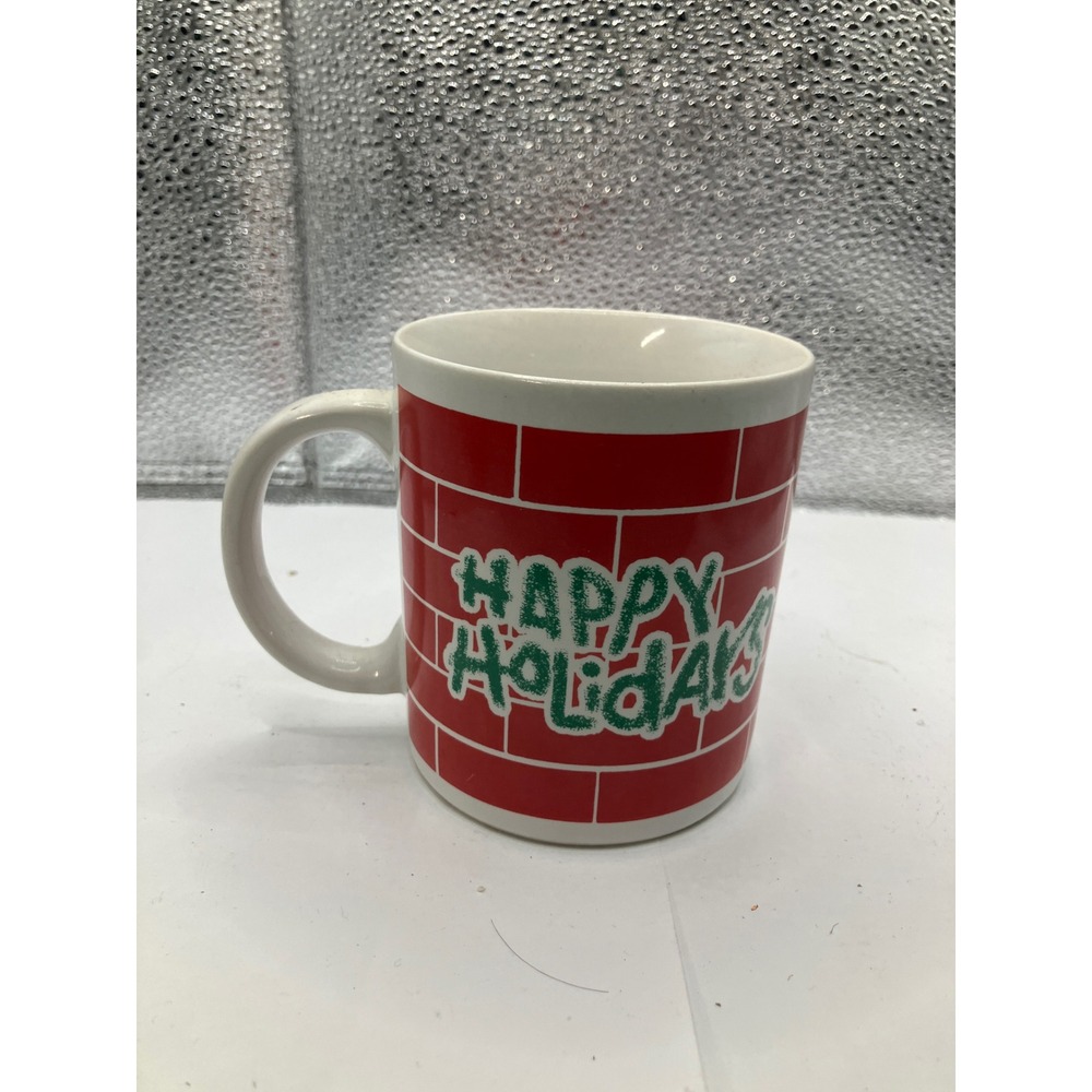 Houston Foods HF Christmas Mug Red Brick Happy Holidays Ceramic Coffee Cup‎